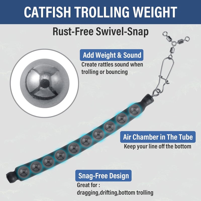 kaleodam Dragging Weights for Catfishing Trolling, Drifting Dragging Sinkers, Bottom Search Lead Stick Weights and 3 Way Rig - Image 4